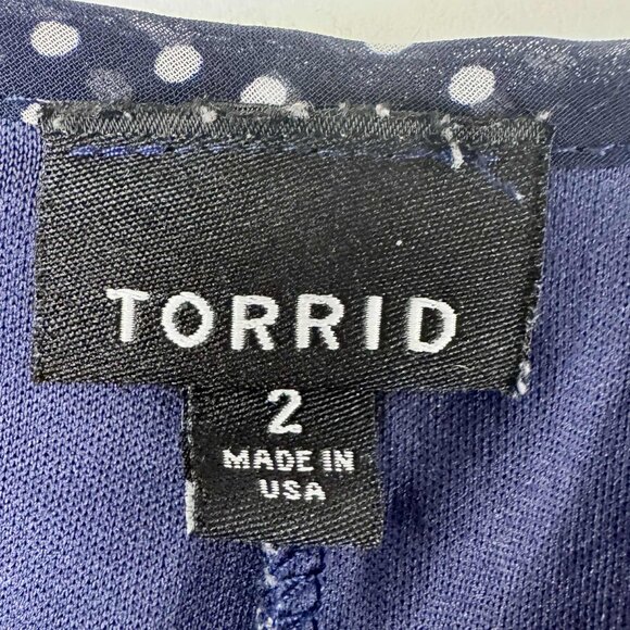 Torrid Navy Polka Dot Cold Shoulder Chiffon Dress – Size 2 (2X) - Picture 5 of 7